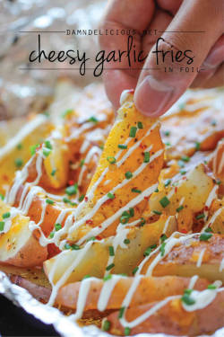 do-not-touch-my-food:  Cheesy Garlic Fries in Foil