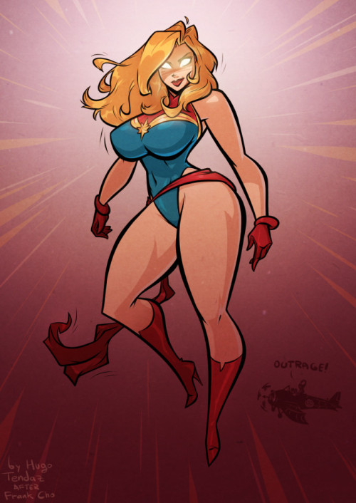   Captain Marvel - Outrage - Cartoon PinUp  Where are her organs!? :DJoke aside, just my homage to great Frank Cho, based on his Ms. Marvel.&mdash;&mdash;-Patreon Newgrounds Twitter DeviantArt  Youtube Picarto Twitch