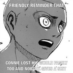 zombiesandporn:  audiconnie:  And kept his composure and enthusiasm And didn’t freeze up like Mikasa And didn’t have time to punch somebody like Eren And didn’t have time to mourn like Armin And didn’t have time to change names like Krista And