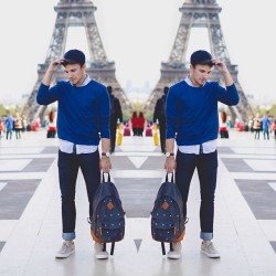 digitaldowntown:  Eiffel Tower love in #Paris wearing #thejeanmachine shirt / @asos pants and backpack. #octovotakesparis  (at Tour Eiffel)