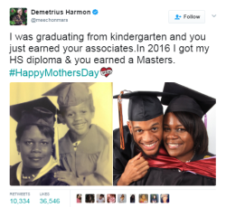 black-to-the-bones: So proud of both of them. Black Moms are everything.  Let&rsquo;s talk about how she looks younger in the 2016 pic than the 2002 pic 👍🏾✊🏾🖤