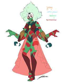 I’m here to fuck yo’ minds up again =w=Idk, I had just a random thought “What would Jasper   Lapis   Peri fusion look like?” aaand here we are, with mindfucking Bloodstone IDK srsly XDPeri would prolly got the fusion stabilized a bit [THO I was