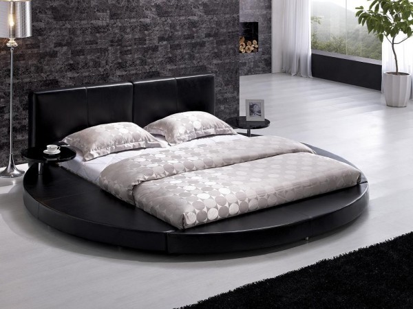 Black leather platform bed