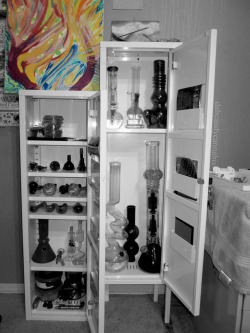 dabcandycannabis:  ilikekushandwaffles:  chrissyrippinbongs:  dabcandycannabis:  New cabinet for our glass family. :)(Also just thought you guys would love the trip painting)  This makes my glass cabinet look like shit 😭😭   This is beautiful  Thank