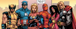 a-cumberbatch-of-cookies:  the-gallifreyan-detective:  why-i-love-comics:  Avengers Assemble #11  written by Kelly Sue DeConnickart by Stefano Caselli   these are some of the greatest panels in Marvel history  Please note Tony was already taking off his