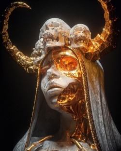 sixpenceee: Necro Maria, a breathtaking, exquisite marble sculpture representing a classy decadent macabre reinterpretation of Our Lady of Sorrows, a collaboration between 3D illustrator &amp; art director Billelis &amp; Sick Mick (@sick666mick). Via The