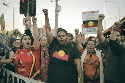 black-australia:  chasmicinequality:  Rally against the closure of remote Aboriginal communities, Melbourne.   This is such a powerful image. 
