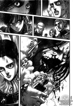 My God.  The artwork is absolutely INSANE this chapter.  Sasuga Isayama (And assistants). Seriously. They even had less days this month to complete it all!