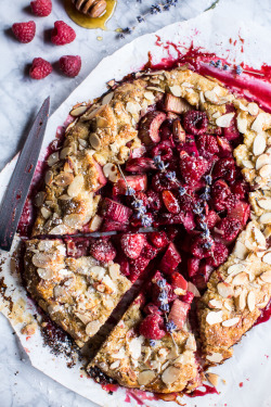 guardians-of-the-food:  Lavender Honey and Raspberry Rhubarb Galette