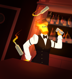 pixelzombe:  More flair bartender Grillby.Because this hot man has some rather hot tricks. 