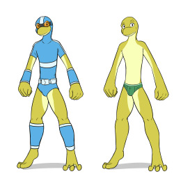 Super Turbo Atomic Mega Rabbit - Frog dudeContinuing my drawing of character that will not be in a show, this frog dude.  From a design perspective of his outfit, it actually grows on ya.  Sure the briefs are a bit weird, but he’s got the legs to