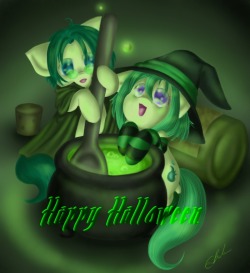 spectralpony:  &ldquo;Double double, toil and trouble;The spoon will stir, and- Oh! Look! A bubble~! &lt;3”Happy Halloween, everyone!  &lt;3!