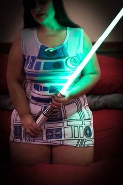 hipsncurvesplus:  hipsncurvesplus:  yourfool77:  A nerd / geeks dream is to have a wife as supporting as hipsncurvesplus. She got my this light saber for Vday and I got her the dress for just the hell of it.  yourfool77 I aim to please… hugs to all!