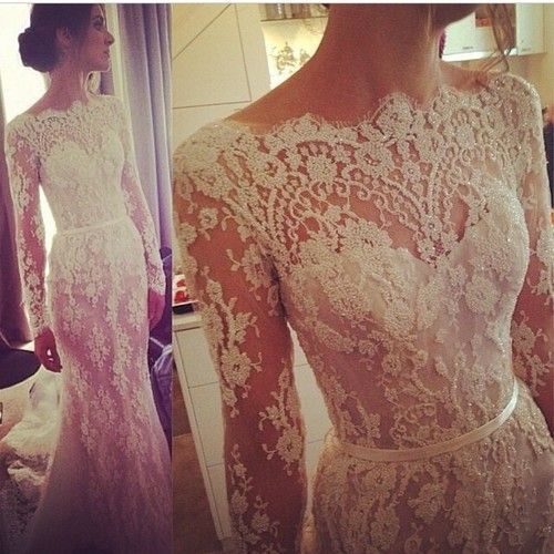 Long lace wedding dress with sleeves