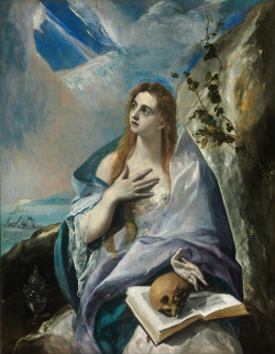 El Greco (Spanish born in Crete, 1541-1614), The penitent Mary Magdalene, 1576-78; oil on canvas, 156 x 121 cm;   Szépművészeti Múzeum, Budapest