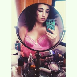 Had to snap this new #bralet :3   #pink #makeup #selfie #me #messy #bighair #naturalhair #curlyhair #lingerie #mirrorselfie #mandala #maccosmetics #limecrime