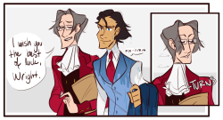 prospectkiss:  tfwlawyers:i love…………the soggy lawyer by bluephirefoenix………… This scene never fails to make me chuckle. Soaked!Phoenix looks ridiculously endearing; no wonder Edgeworth looses track of his surroundings. It’s fun to see
