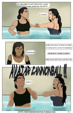 ravenbornfighter:  Korra-Sato pool shenanigans.  So… I’m excited to say this is my first attempt at making a comic. It’s simple… but a great learning process nonetheless! I hope you all enjoy some Korvirasami (Brotp/otp). I plan on making many