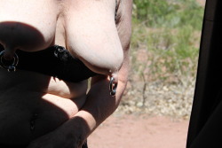 piercednipplegirls:  GTO Blondie’s large gauge pierced nipples pointing south!