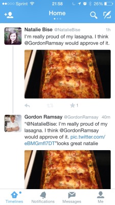 upsidedowntowerofpimps:I HAVE HONORED THE FAMILY. MY LASAGNA HAS HONORED THE FAMILY. I AM SO HAPPY RIGHT NOW GORDAN RAMSAY THINKS THAT MY LASAGNA LOOKS GREAT. MY LIFE HAS BEEN MADE. I AM SO HAPPY I AM ABOUT TO CRY