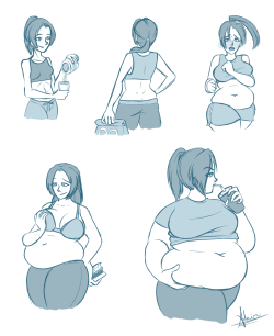 marmalade-draws-bellies:weight gain sequence with my new character, vicky