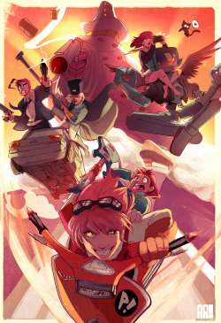 thequeenriot:  And I finally finish this piece that’s bee driving me crazy for a millennium. I finally feel I was able to capture an ounce of the energy contained in my favorite anime, FLCL.  http://jocelynada.deviantart.com/art/Forever-Encased-in-Steam-I