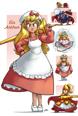 iancsamson:A tribute to a classic old TFTG, of Sir Arthur in Super Ghouls n’ Ghosts. Also the start to a baseless headcanon that Fate Stay Night’s Artoria Pendragon has different origins.