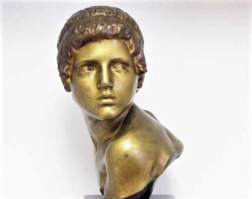 ganymedesrocks:  Constant Roux (1865-1929), “Achilles”, a gold-tone bronze, Signed Constant Roux, with Founder’ stamp from Susse Freres, Paris, c.1830; the work being also known as ‘The Young Greek’