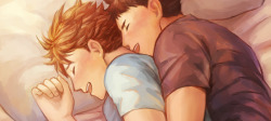 kittlekrattle:  “Iwa-chan, we said we were going to nap,” Oikawa whispers through a soft chuckle. Iwaizumi is relentless, fingers tickling at Oikawa’s sides as he nips at the nape of his neck. “We’ve been napping for two hours already.” “I