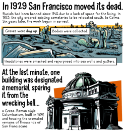 andywarnercomics:  In honor of Day of the Dead, here’s a repost of my comic about the San Francisco Columbarium and the man who spent 26 years restoring it. This comic originally appeared on Medium at The Nib. Go check out my other work there. 