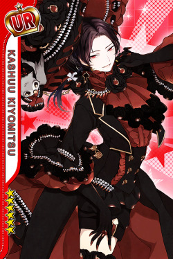 aichuuhell:  Please no one ask me why I made this in literally 5 minutes. When I saw Eva’s outfit &amp; color scheme in this card it reminded me of Kashuu from Touken Ranbu. IT SURPRISINGLY SUITS HIM SO WELL??!?!?  