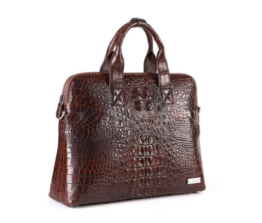 CLASSIC REAL ALLIGATOR BUSINESS CASUAL MENS BROWN BAG QNFUNGQXLLC3