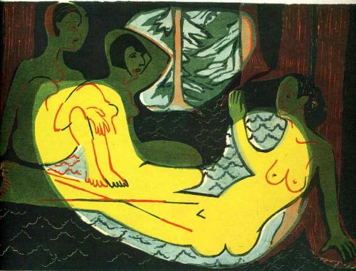 artist-kirchner:Three Nudes in the Forest, Ernst Ludwig Kirchner