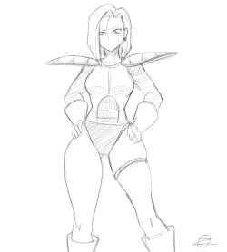 zeromomentaii:  Android 18 in Saiyan battle armor warm up sketches. Cause, why not.  