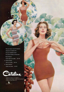 grapnel:  Suzy Parker (right) and two unknown models in a print ad for Catalina Swimwear, ca. 1957. 