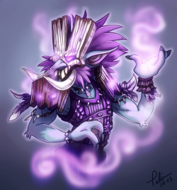 tmirai:  A contributor commission of Zim’Rhuk, the loa of pleasure, who is a meddler and trickster. I have a few trolls that wouldn’t mind worshiping this guy. 