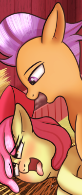 galacticham:  2nd of the last Suggestion Poll pics, suggested by @crypticnightmare!I dunno what’s going on, but Applebloom seems to be really into it!Oh wait there’s more in the links below:Normal: https://derpibooru.org/1567052Cum: https://derpibooru.org