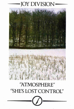 komakino-blog:  Promotional postcard for the “Atmosphere/She’s Lost Control” single released in September, 1980. 