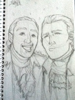 jaderavenarts:  I need to fix my scanner so I can finish this drawing of Lin!Hamilton and Dreamer!Hamilton taking a selfie together ;u; 