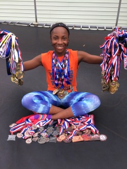 firstname-r:  llamadelraisin:  fanniesandpanties:  my little sister is 13 years old and has been running track for 4 years. all the medals in both hands are GOLD. the ones in front are bronze and silver. around her neck are national medals. she’s broken