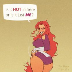 chillguydraws: hugotendaz:   Starfire - Hot in Here - Cartoon PinUp Sketch Today’s warm up that blazed out of control. You could say I’m on fire :)      Newgrounds Twitter DeviantArt  Youtube Picarto Twitch      Hubba hubba  both~ ;9