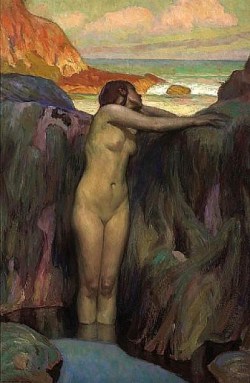 artbeautypaintings:  Nude standing in a pool - Charles Allen Winter