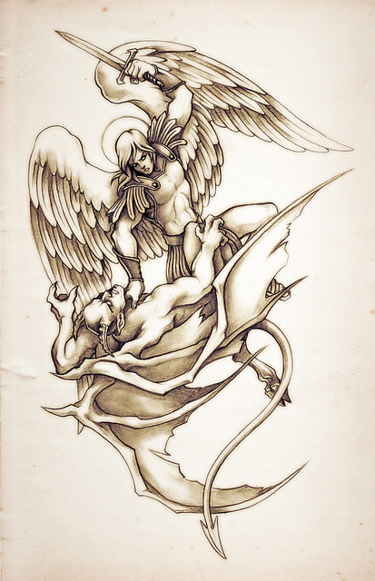 Angel devil girl tattoo drawing