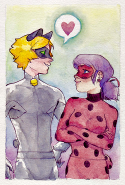 laundromatic:  I have a surprising lack of Miraculous Ladybug fanart so here’s a half-assed watercolor piece of everyone’s favorite babies(UPDATE: I forgot to watermark it, but regardless please don’t steal or repost!)