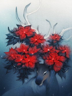 alliebirdseed:  Happy holideer in color now! I really like bright reds on cool grays : D Pencil, Crayola colored pencil, Adobe Photoshop CS6 
