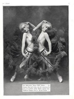 20thcenturypix:  ausumeternus:  Cadum 1922 Soeurs Guy Music-Hall Costume Chorus Girl  1922 
