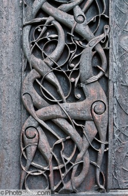 Wood carving from Urnes Stave Church in Norway.