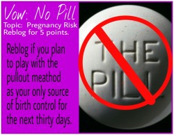 confessions-of-a-curious-girl:  fillyouwithbabies:  pussy-dare:  I stopped taking the pill several months ago.  The chance for pregnancy makes the sex epic!  Most of the month I take their seed, during the fertile window I try to use the pullout meathod. 