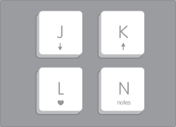 murallamuerta: Atajos de teclado para el Escritorio Pulsa J para pasar a las siguientes publicaciones, K para volver a las anteriores, L para marcarlas con un “Me gusta” o N para ver las notas. 