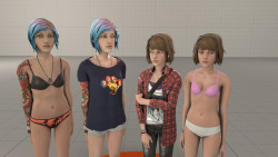 stealthclobber:  The Life is Strange models are coming together. These are just the models from Ep. 3, excluding Maxâ€™s bed outfit. Iâ€™ll probably end up bringing over the EP 1-2 outfits as well, since the only ones out there (that I know of) donâ€™t